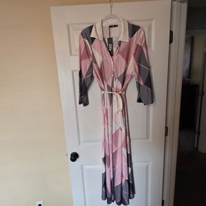 Lily Pink and Gray Geometric Long Sleeve Dress